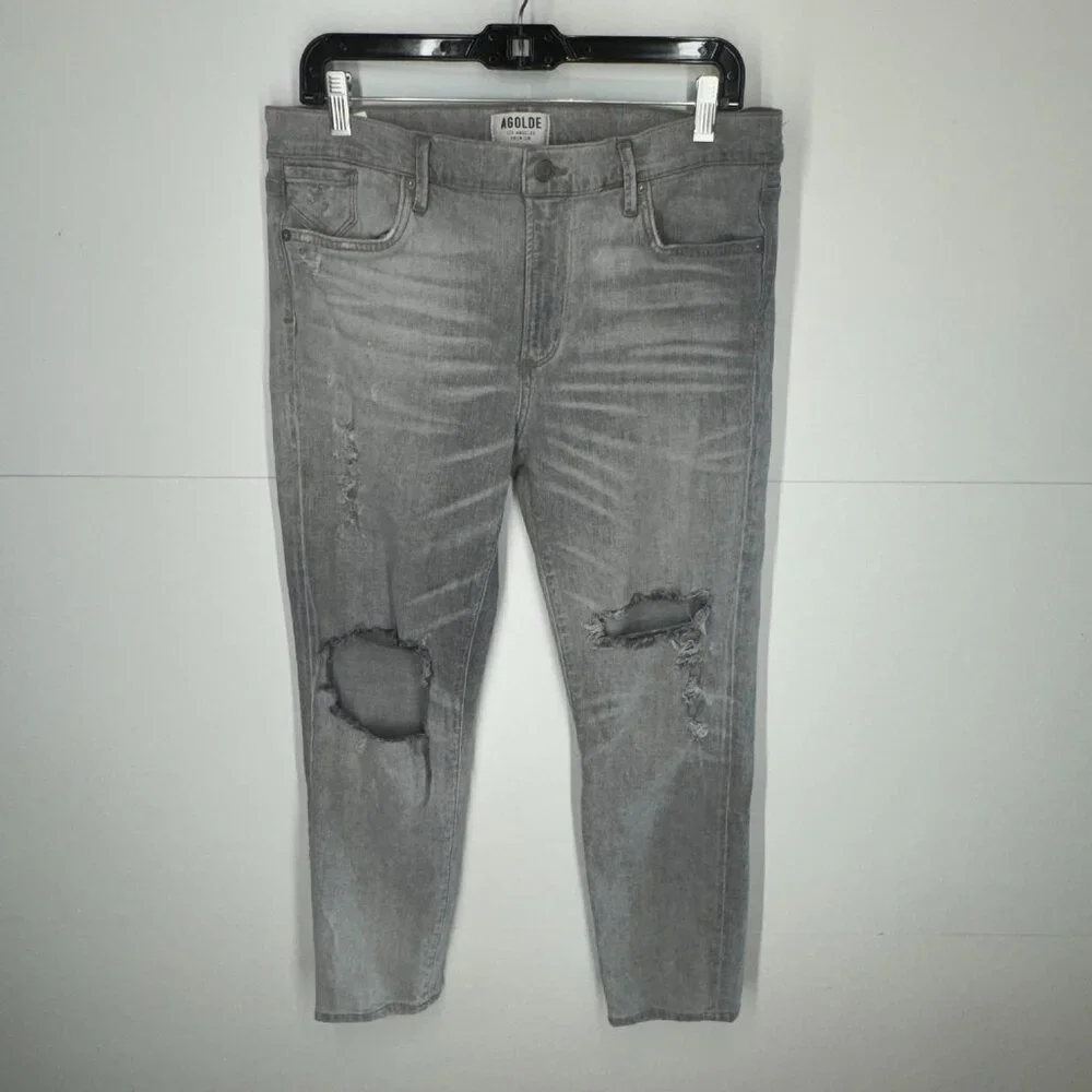 Agolde | Feel Good Sophie High Rise Crop Distressed Gray Denim Jeans - Picture 3 of 11